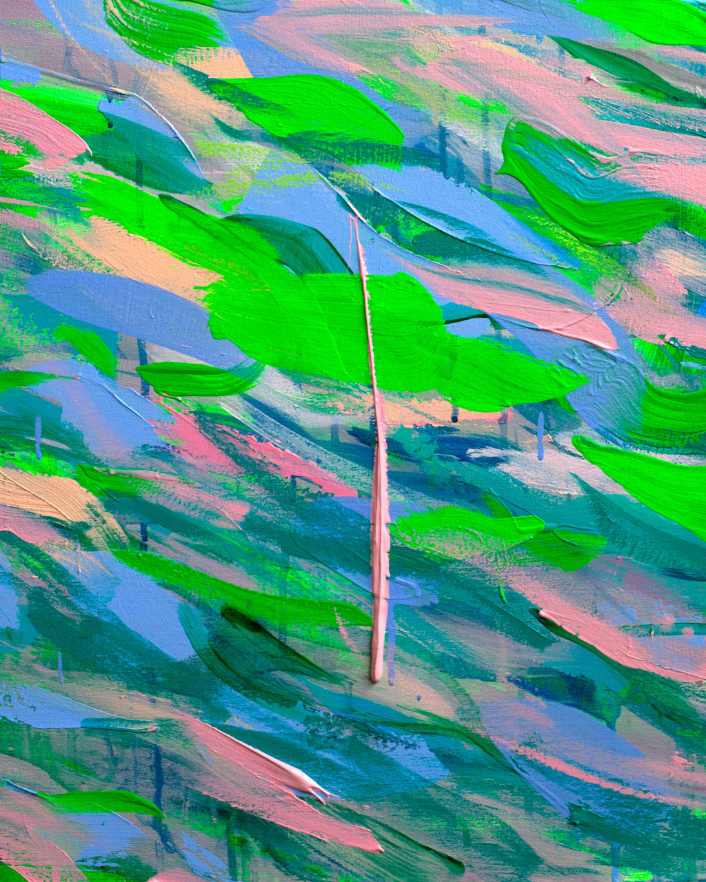 Abstract artwork with green and blue brush strokes